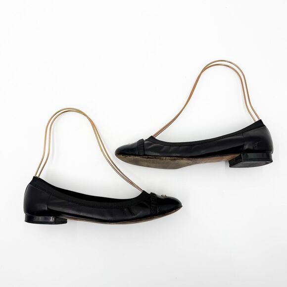 Chanel CC Cap Toe Ballet Flats Black Leather EU 37 US 6-6.5 - Picture 9 of 15